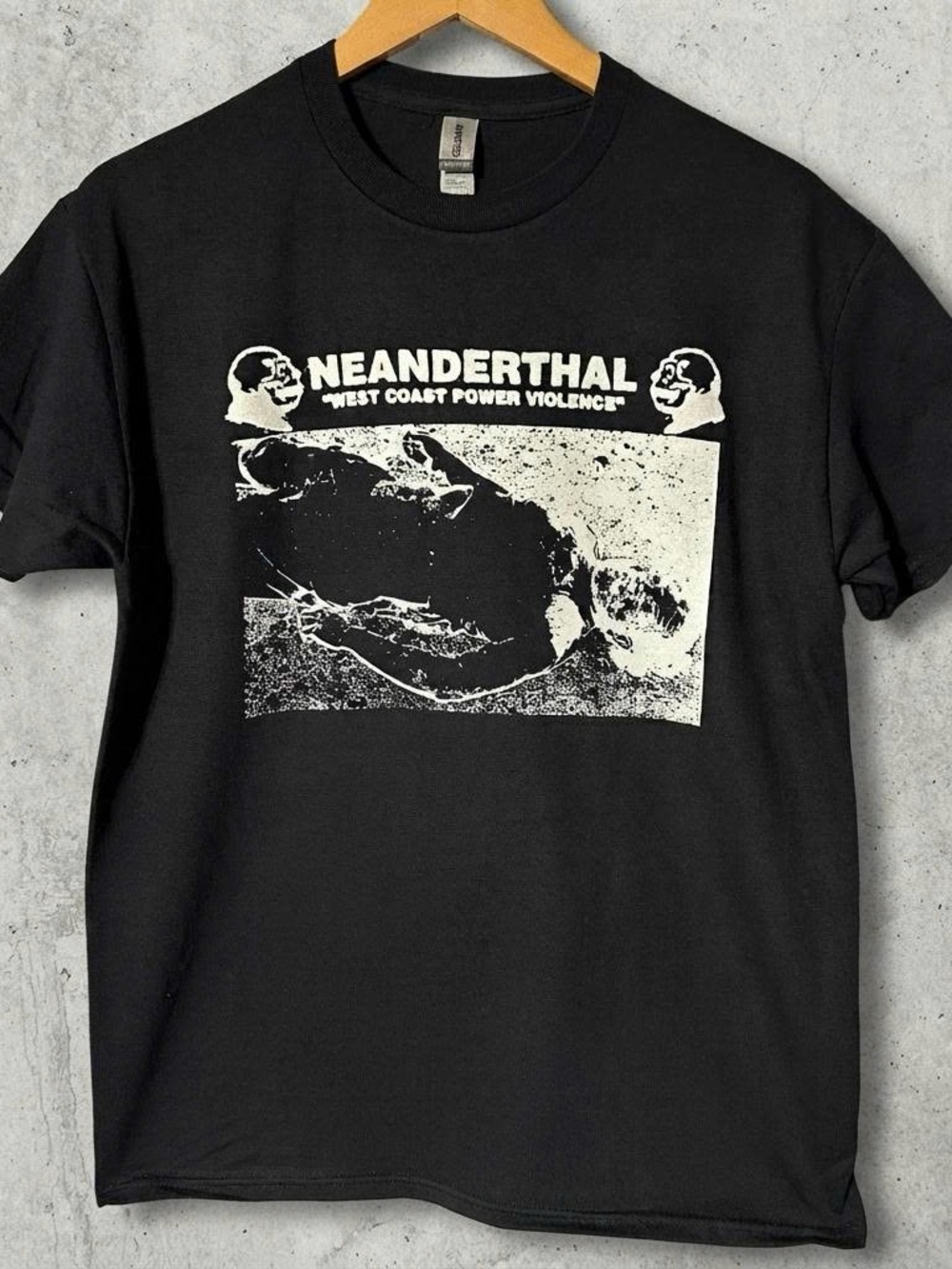 Gildan Black Neanderthal 'West Coast Power Violence' Graphic Tee